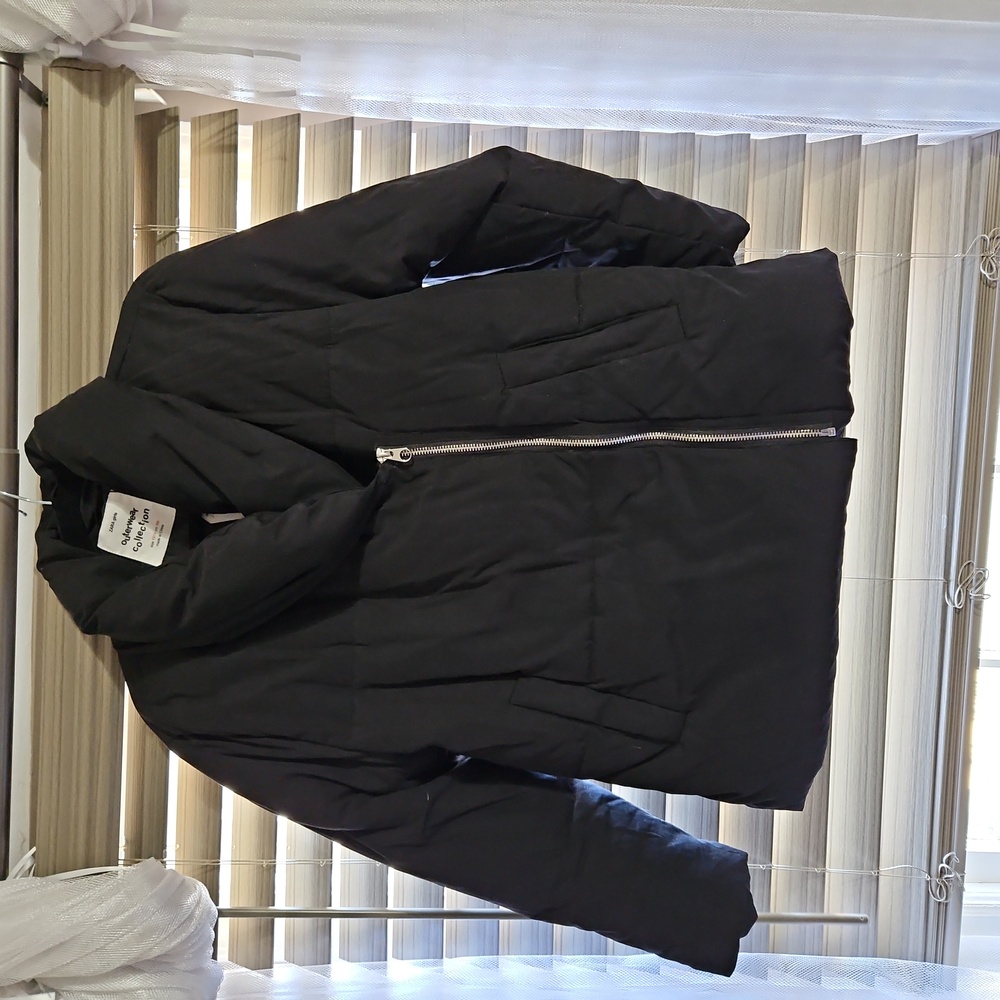 NWT Zara Kids Black Quilted Puffer Jacket with Asymmetrical Zipper